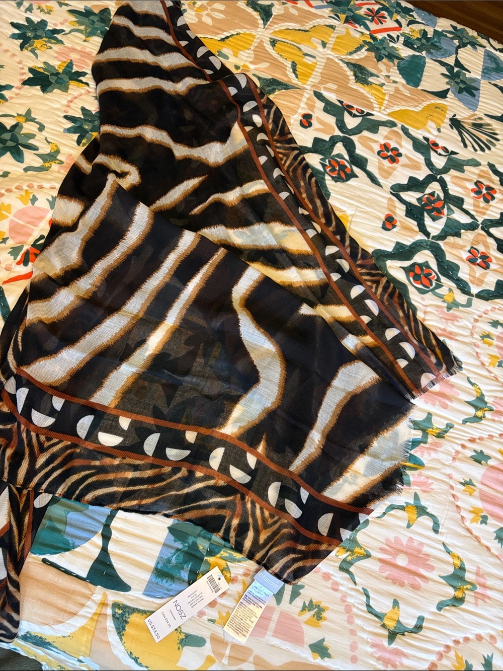 Chico's Multicolor Abstract & Zebra Print Scarf